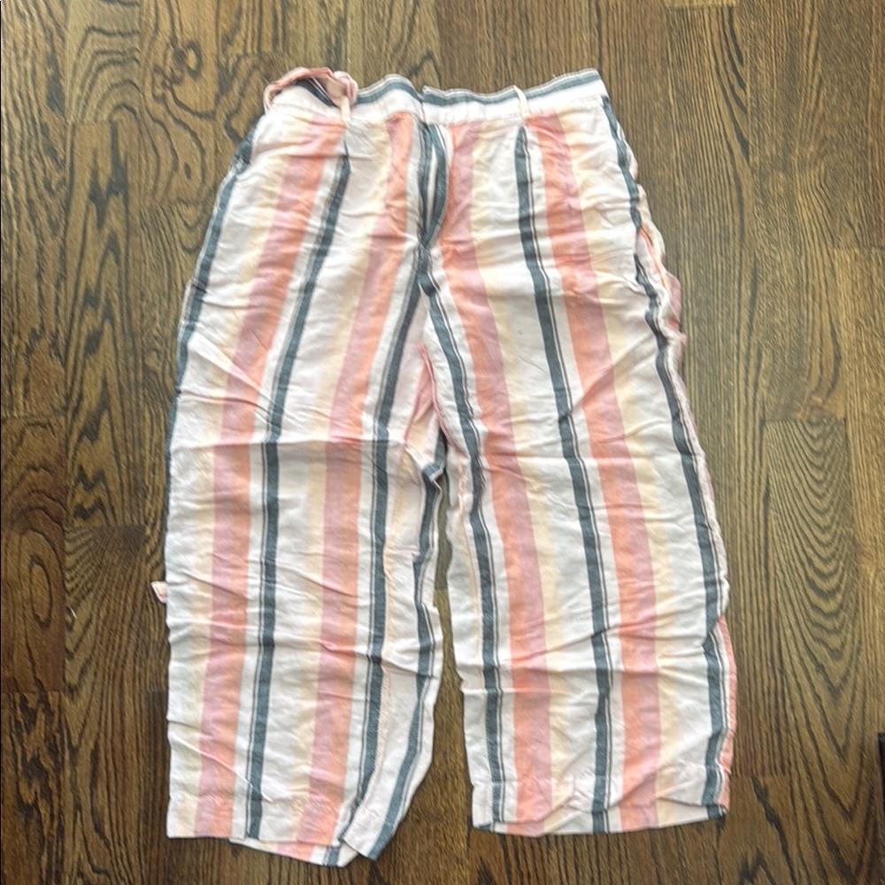 LOFT Pink and Gray Striped Pants